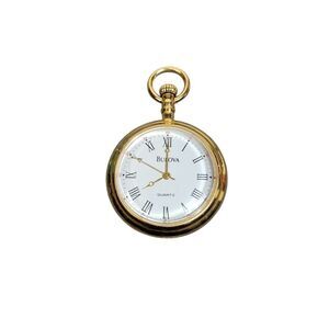 Vtg Bulova Gold Plated Pocket Watch 17 Jewel Quartz Movement Swiss Made Rare